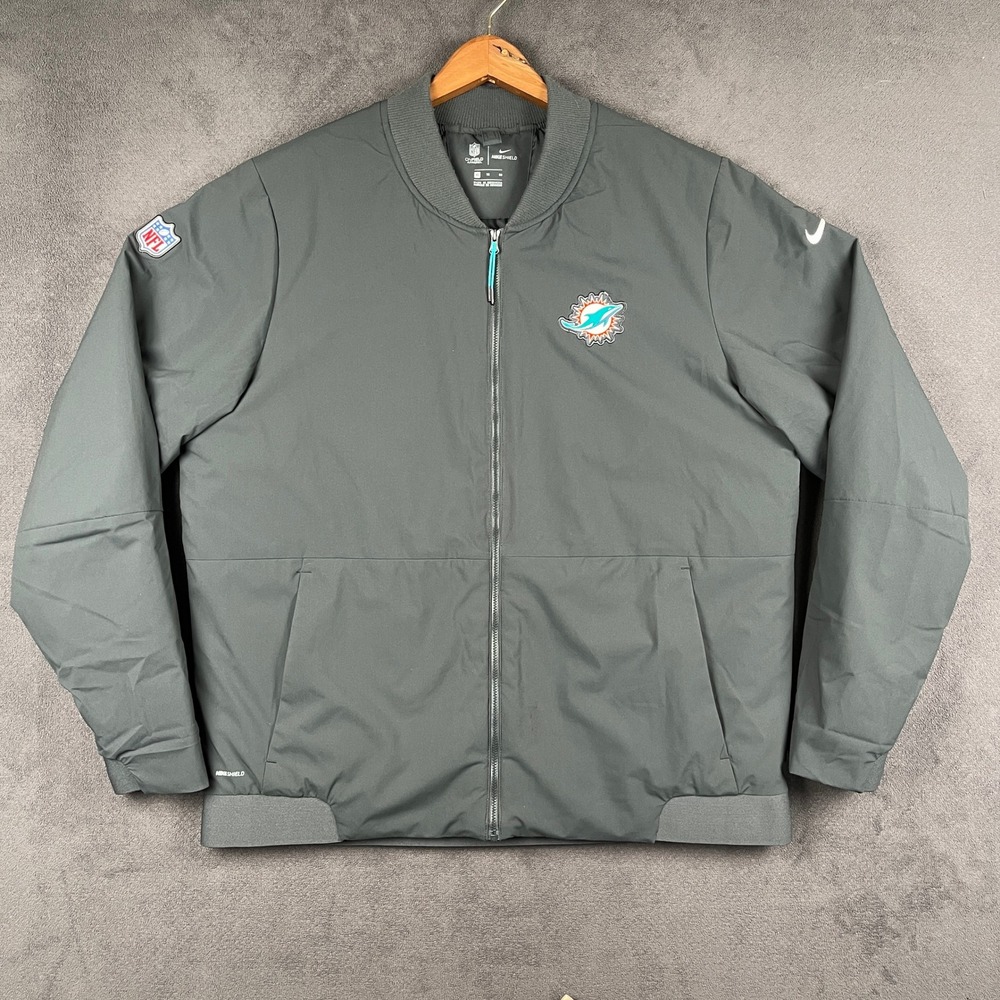 Miami Dolphins Nike Bomber Jacket Mens XL Gray NFL On-Field Shield 943972-060